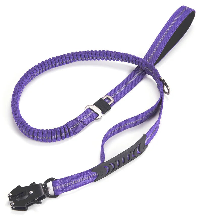 Reflective Tactical Bungee Dog Leash with Car Seatbelt for Large Dogs