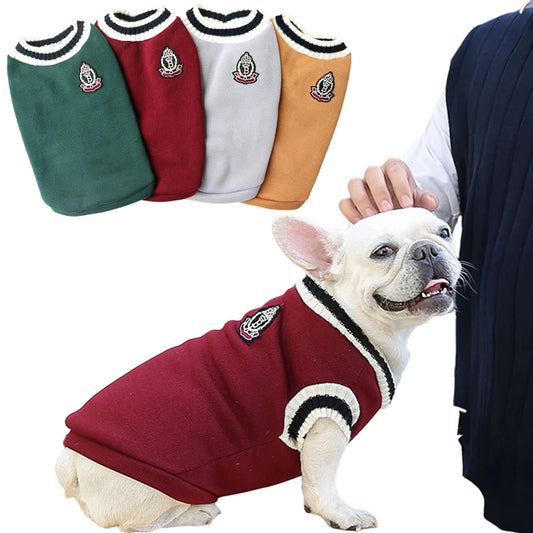 Cozy College-Style Sweater: Warm Dog and Cat Clothes for Small & Medium Breeds - Perfect for Chihuahuas, French Bulldogs, Yorkies, and More! 🐾