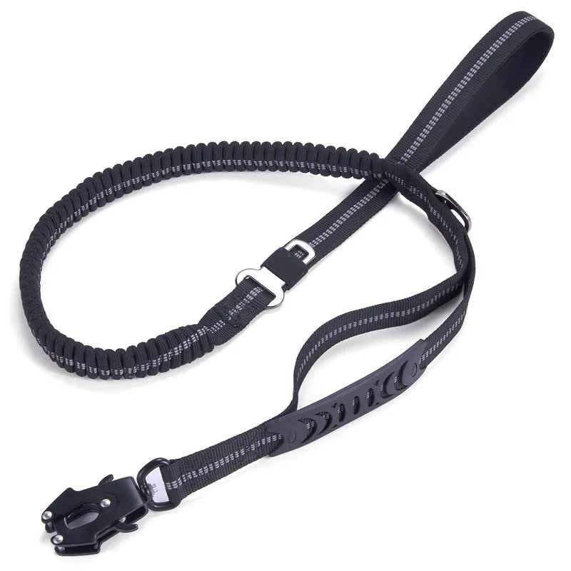 Reflective Tactical Bungee Dog Leash with Car Seatbelt for Large Dogs