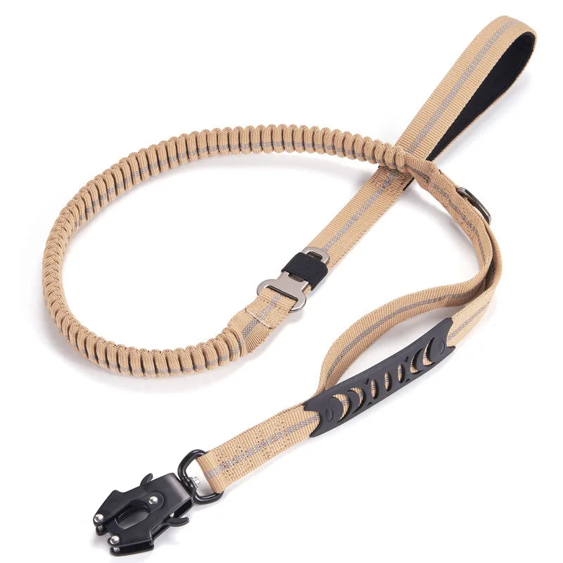 Reflective Tactical Bungee Dog Leash with Car Seatbelt for Large Dogs