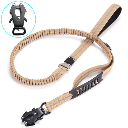 Reflective Tactical Bungee Dog Leash with Car Seatbelt for Large Dogs