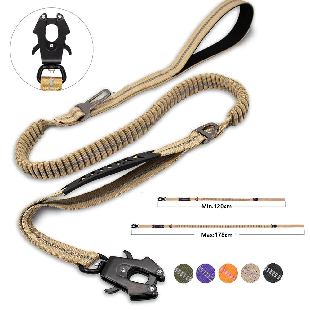 Reflective Shock Absorbing Heavy-Duty Bungee Dog Leash with Car Seatbelt Attachment – No Pull Design for Large Dogs