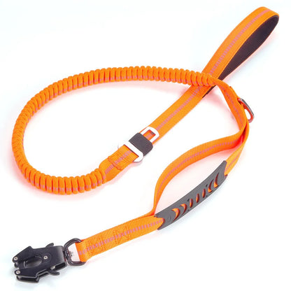 Reflective Tactical Bungee Dog Leash with Car Seatbelt for Large Dogs