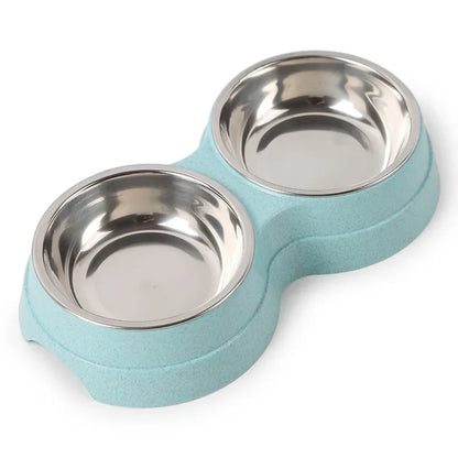 Stainless Steel Double Pet Bowls: Food & Water Feeder for Cats and Small Dogs