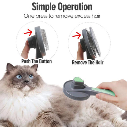 Dual-Action Grooming Brush for Dogs & Cats: Self-Cleaning Slicker with Massage Particles – Perfect for Long Haired Pets & Loose Fur