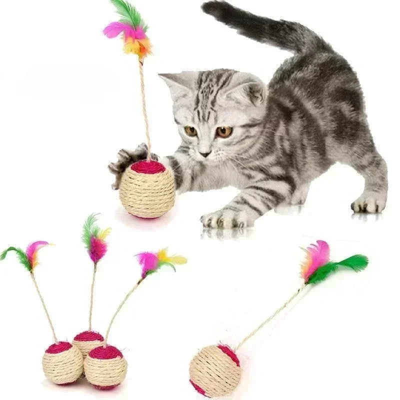 Engage Your Kitten with the Interactive Sisal Scratching Ball & Feather Toy – Perfect for Playful Cats!