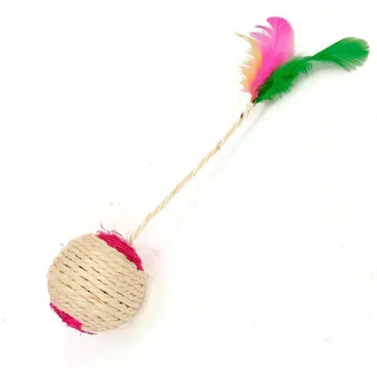 Engage Your Kitten with the Interactive Sisal Scratching Ball & Feather Toy – Perfect for Playful Cats!