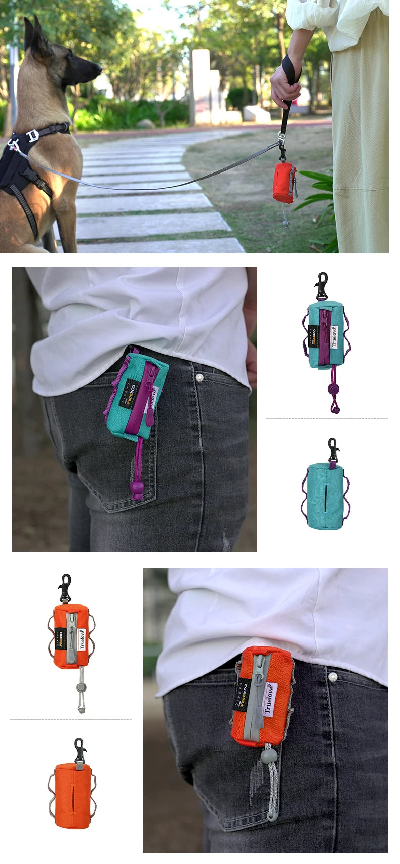 Adjustable Dog Poop Bag Holder with Carabiner - Fits All Dog Leashes