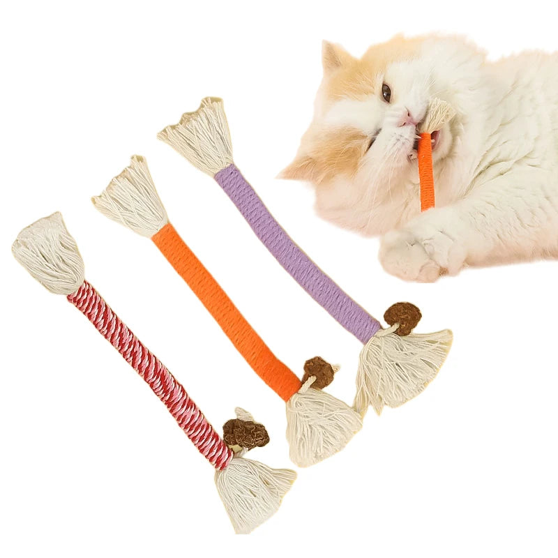 Hand-Knitted Cat Chew Toys with Silvervine: Molar Cotton Rope Teaser for Playful Kittens