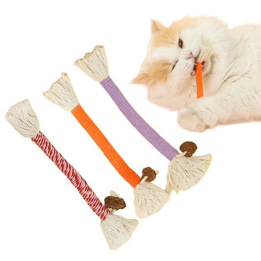 Hand-Knitted Cat Chew Toys with Silvervine: Molar Cotton Rope Teaser for Playful Kittens