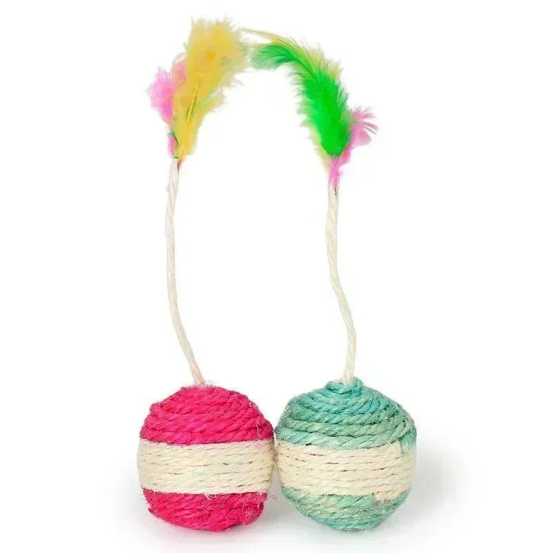 Engage Your Kitten with the Interactive Sisal Scratching Ball & Feather Toy – Perfect for Playful Cats!