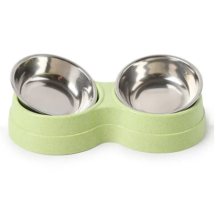 Stainless Steel Double Pet Bowls: Food & Water Feeder for Cats and Small Dogs