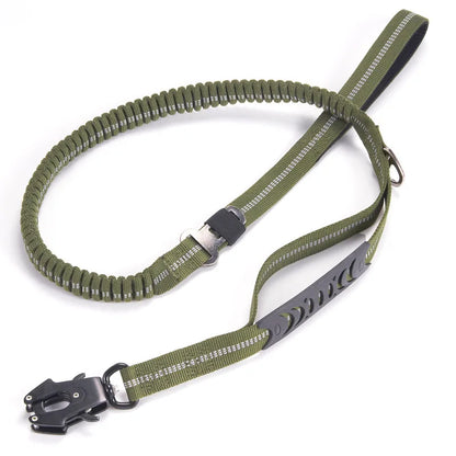 Reflective Tactical Bungee Dog Leash with Car Seatbelt for Large Dogs