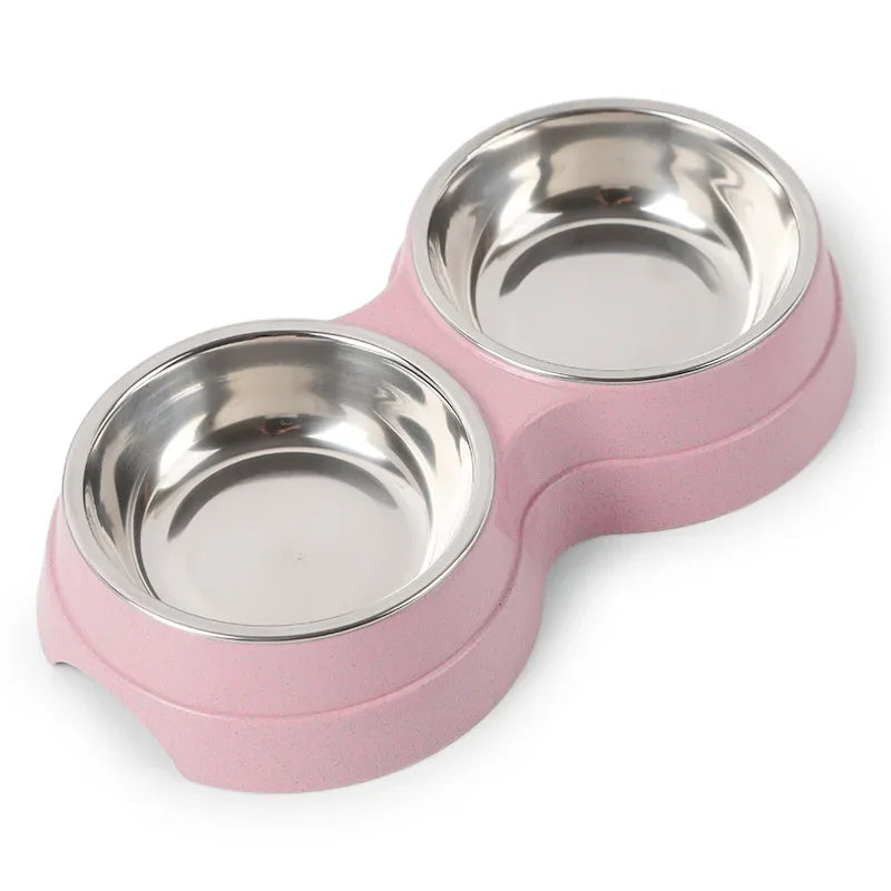 Stainless Steel Double Pet Bowls: Food & Water Feeder for Cats and Small Dogs