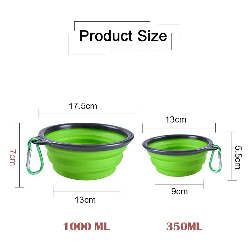 Portable Silicone Pet Feeder Bowl with Carabiner | Foldable Travel Dish for Dogs & Cats | Ideal for Food & Water | Essential Pet Accessory