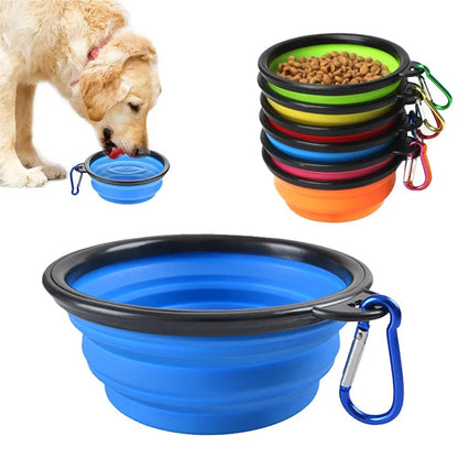 Portable Silicone Pet Feeder Bowl with Carabiner | Foldable Travel Dish for Dogs & Cats | Ideal for Food & Water | Essential Pet Accessory