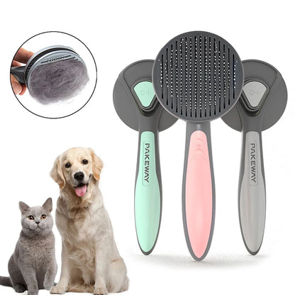 Dual-Action Grooming Brush for Dogs & Cats: Self-Cleaning Slicker with Massage Particles – Perfect for Long Haired Pets & Loose Fur