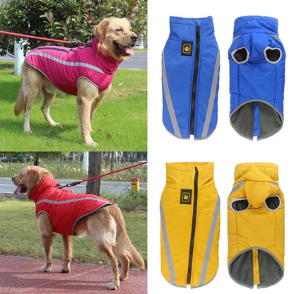 Stylish and Warm Waterproof Winter Jacket for Large Dogs - Featuring Cozy Fleece Lining and Safety Reflective Design