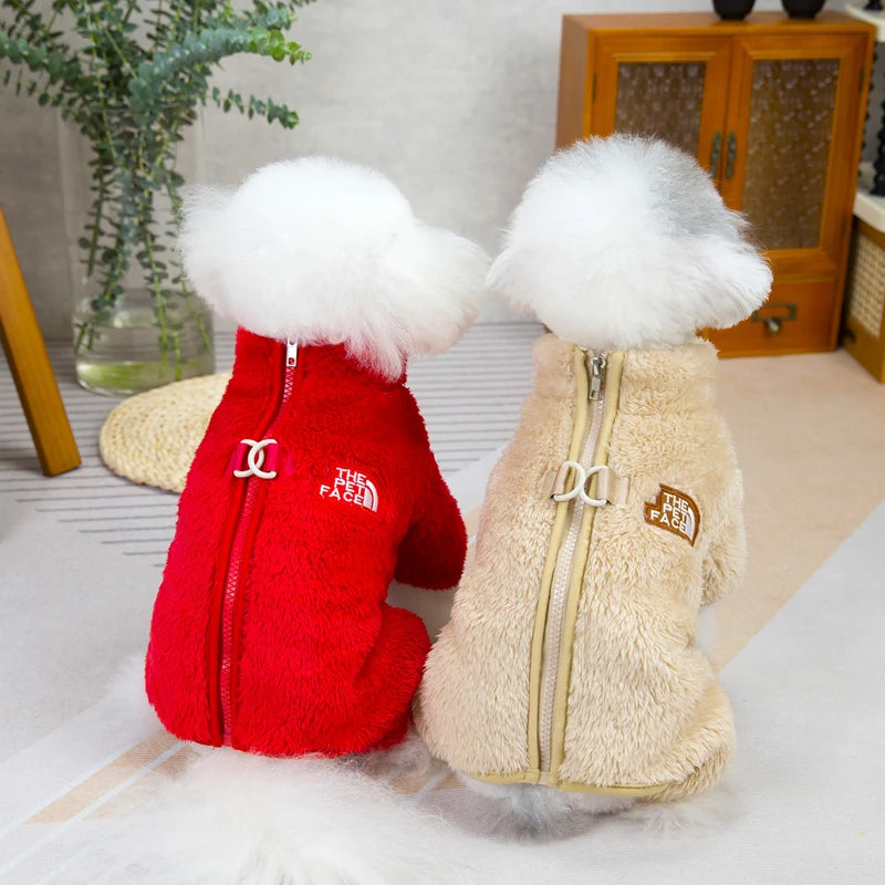 Cozy Winter Fleece Jumpsuit Coat with Zipper - Warm Pet Overalls for Small Dogs & Cats