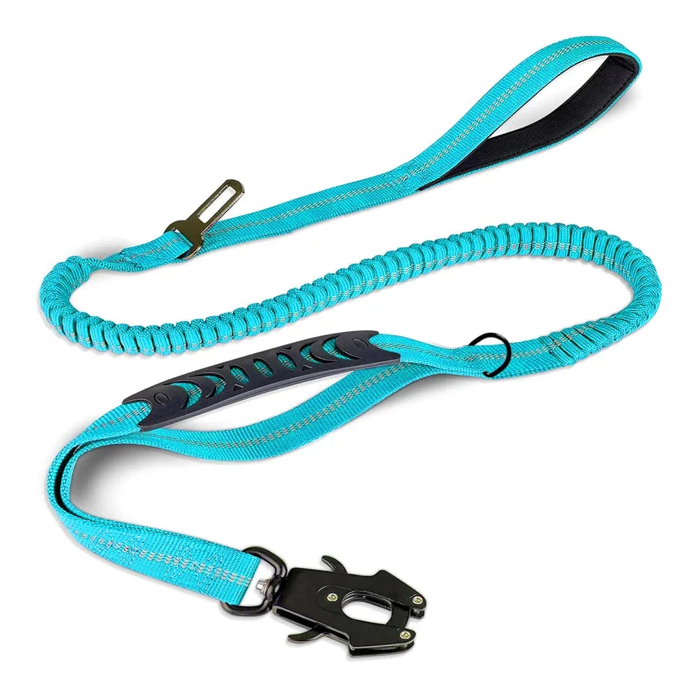 Reflective Shock Absorbing Heavy-Duty Bungee Dog Leash with Car Seatbelt Attachment – No Pull Design for Large Dogs