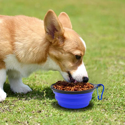 Portable Silicone Pet Feeder Bowl with Carabiner | Foldable Travel Dish for Dogs & Cats | Ideal for Food & Water | Essential Pet Accessory