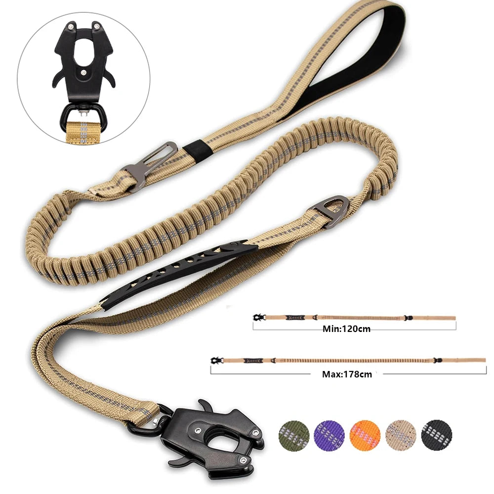 Reflective Shock Absorbing Heavy-Duty Bungee Dog Leash with Car Seatbelt Attachment – No Pull Design for Large Dogs