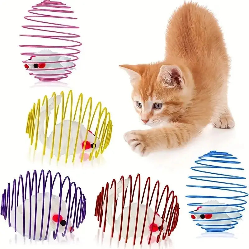 Interactive Stretchable Cat Toy Balls with Funny Spring Rats | Engaging Pet Accessories for Kittens | Random Colours