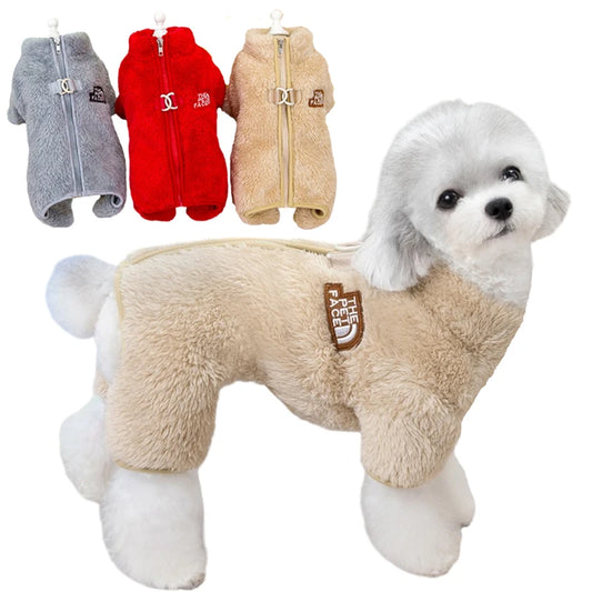 Cozy Winter Fleece Jumpsuit Coat with Zipper - Warm Pet Overalls for Small Dogs & Cats