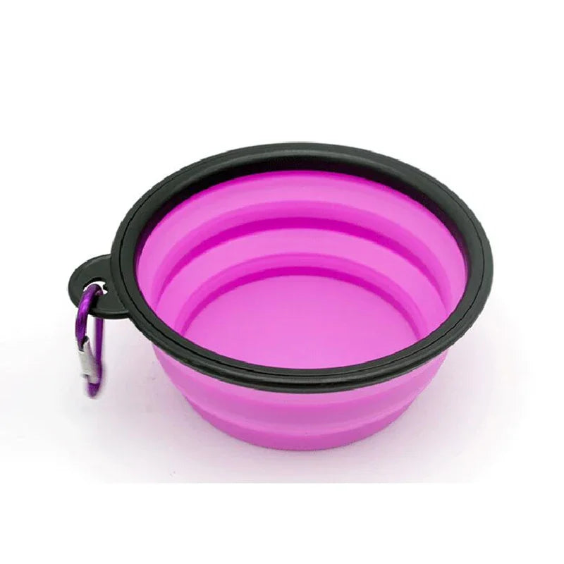 Portable Silicone Pet Feeder Bowl with Carabiner | Foldable Travel Dish for Dogs & Cats | Ideal for Food & Water | Essential Pet Accessory