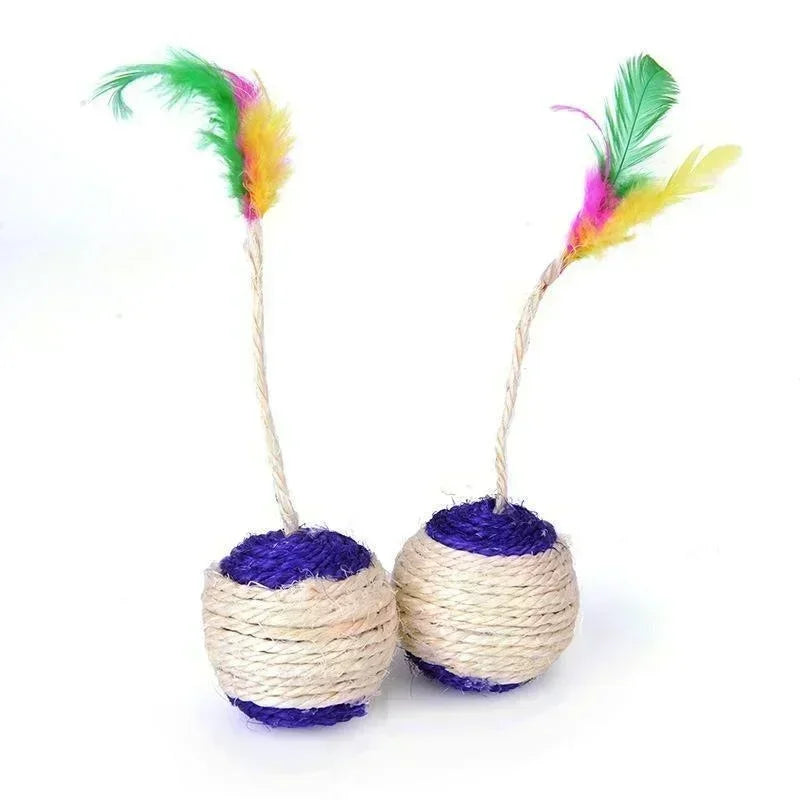 Engage Your Kitten with the Interactive Sisal Scratching Ball & Feather Toy – Perfect for Playful Cats!