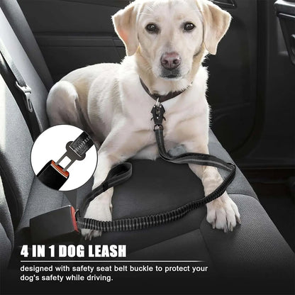 Reflective Shock Absorbing Heavy-Duty Bungee Dog Leash with Car Seatbelt Attachment – No Pull Design for Large Dogs