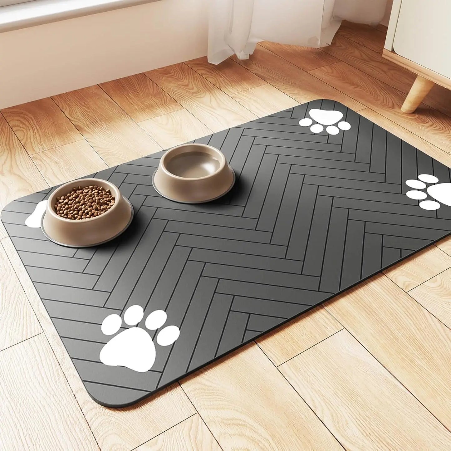 Absorbent Pet Feeding Mat with Waterproof Backing - Quick-Dry Food and Water Bowl Placemat for Dogs & Cats