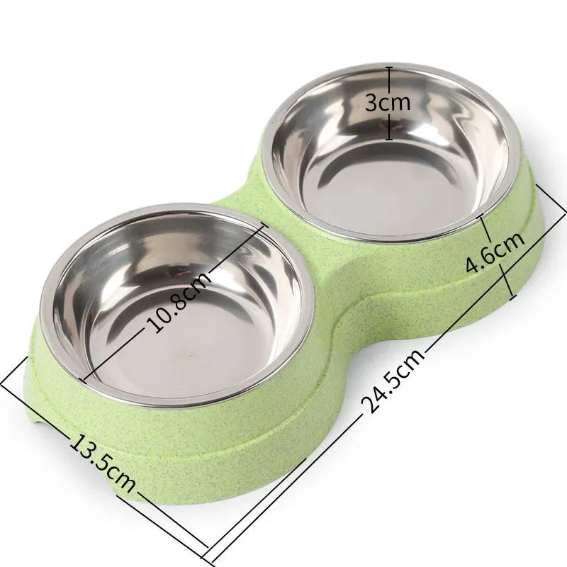 Stainless Steel Double Pet Bowls: Food & Water Feeder for Cats and Small Dogs