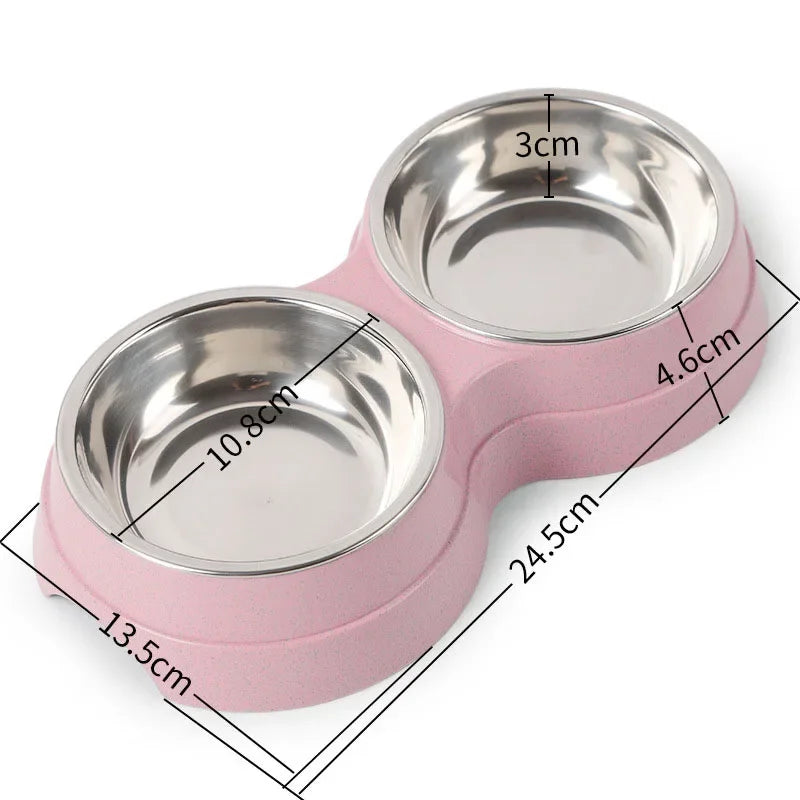 Stainless Steel Double Pet Bowls: Food & Water Feeder for Cats and Small Dogs