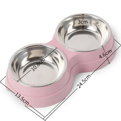 Stainless Steel Double Pet Bowls: Food & Water Feeder for Cats and Small Dogs