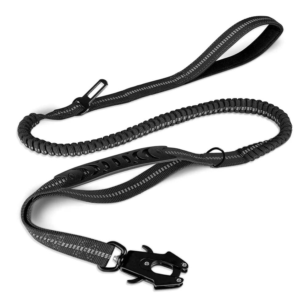 Reflective Shock Absorbing Heavy-Duty Bungee Dog Leash with Car Seatbelt Attachment – No Pull Design for Large Dogs