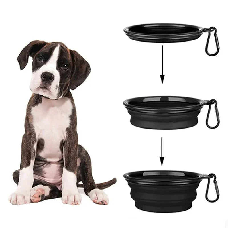 Portable Silicone Pet Feeder Bowl with Carabiner | Foldable Travel Dish for Dogs & Cats | Ideal for Food & Water | Essential Pet Accessory